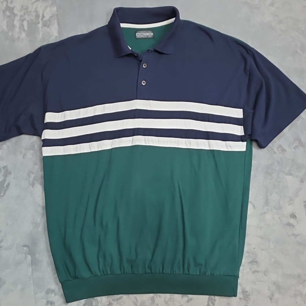 Vintage Members Only Green Blue Short Sleeve Banded‎ Polo Shirt Men's L 90's Y2K